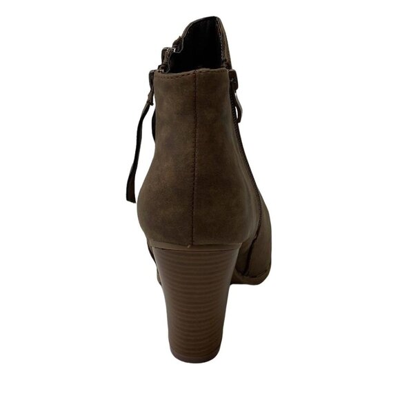 Journee Ankle Booties Shoe Women's 7‎ Brown Zipper-Accent Block-Heel NEW - Picture 7 of 8